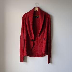 Red Knit Collar Cardigan - L